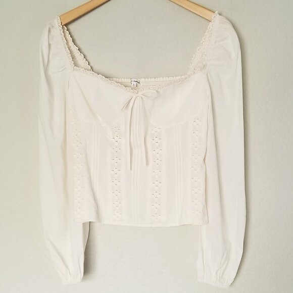 Reformation Isadora Top Blouse Eyelet Lace Trim Smocked Back Ivory Size 6 $148 - Picture 8 of 16